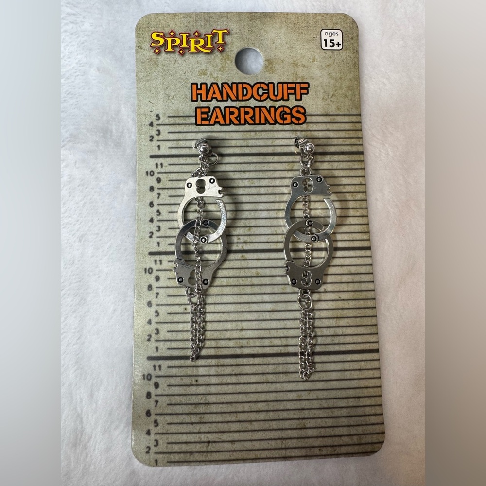Spirit Silver Handcuff Dangle Earrings w/ Chain Tassels officer law enforcement